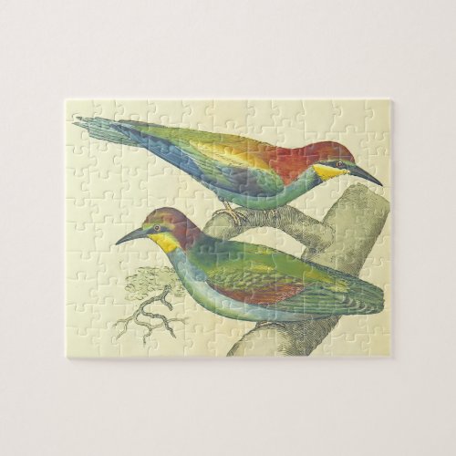 Vintage Look Birds Perched on Tree Branches Jigsaw Puzzle