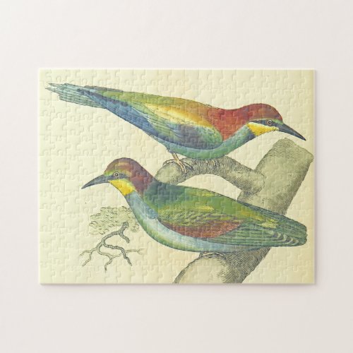 Vintage Look Birds Perched on Tree Branches Jigsaw Puzzle