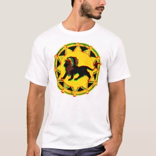 Vintage Look Black Rasta Lion Art T_Shirt