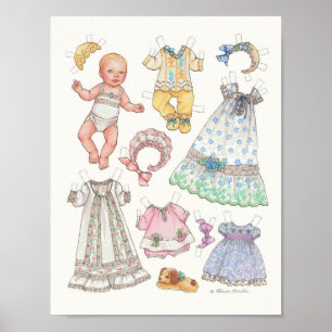 vintage look blonde baby girl paper doll print