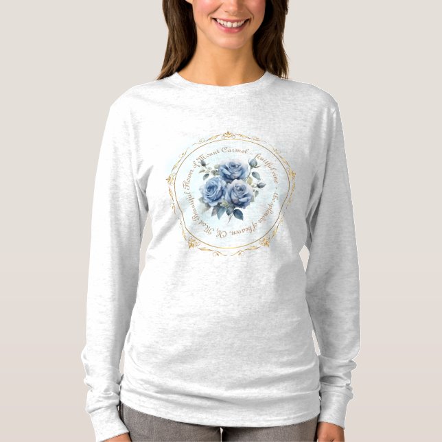 Vintage Look Blue Rose Long Sleeve T-Shirt (Front)