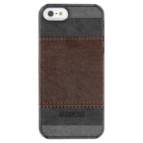 Vintage Look Brown And Black Leather Clear iPhone SE55s Case