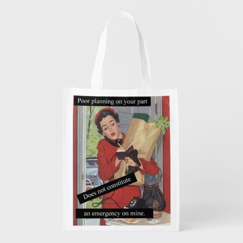 Vintage Look Busy Woman Multitasking Emergency Grocery Bag