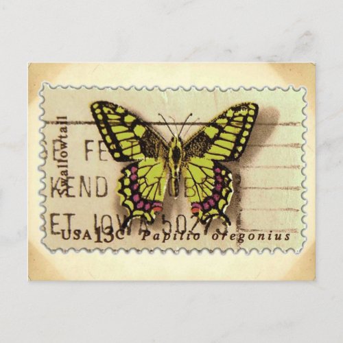 Vintage Look Butterfly Stamp Postcard