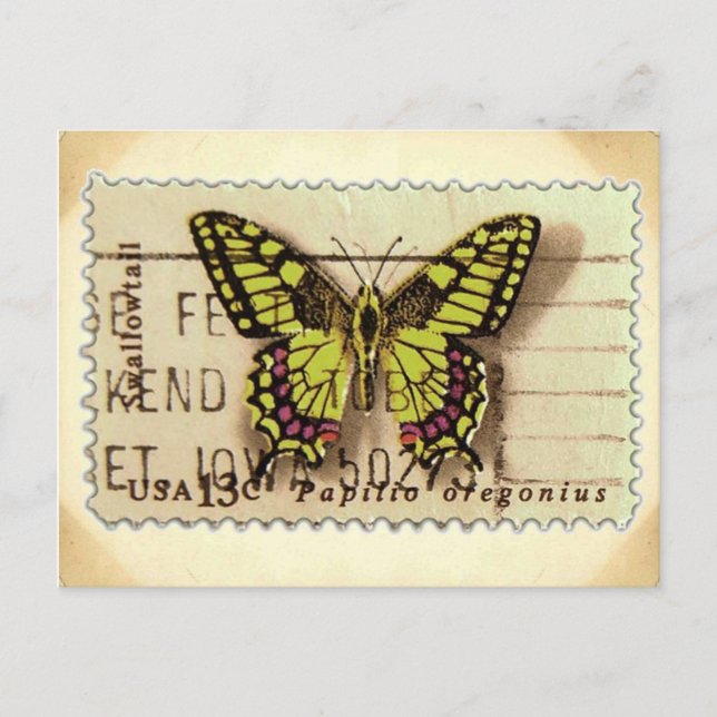 Vintage Look Butterfly Stamp Postcard (Front)