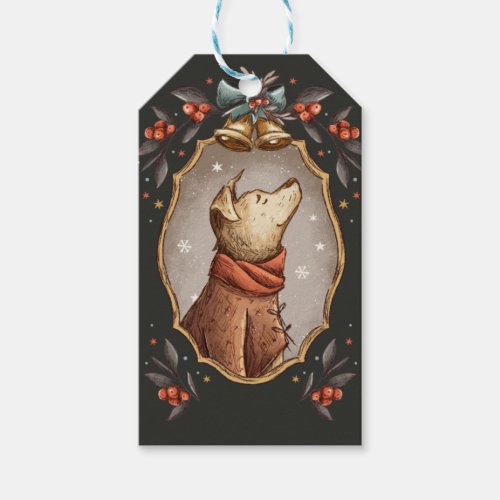 Vintage Look Christmas Pup Dog Portrait Gift Tags