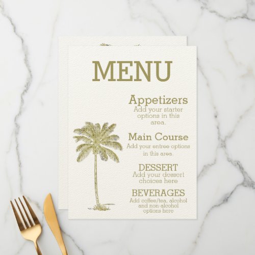 Vintage Look Coconut Palm Tree Beach Wedding Menu