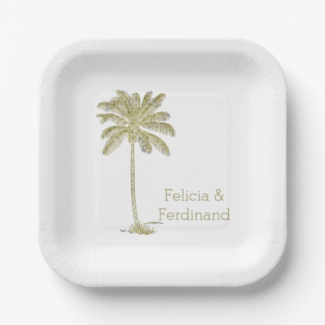 Vintage Look Coconut Palm Tree Paper Plates (Front)