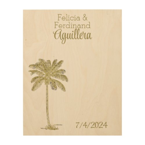 Vintage Look Coconut Palm Tree Wedding Guestbook Wood Wall Art