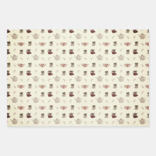 Vintage look cottage core tea time wrapping paper