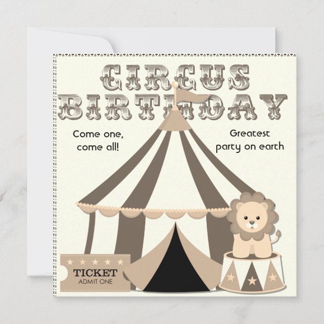 Vintage Look Custom Circus Birthday Invitation (Front)