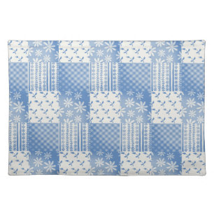 Vintage Look Denim Blue Creamy White Patchwork Cloth Placemat
