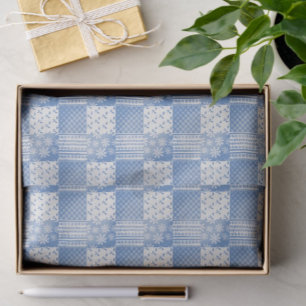 Vintage Look Denim Blue Creamy White Patchwork  Tissue Paper