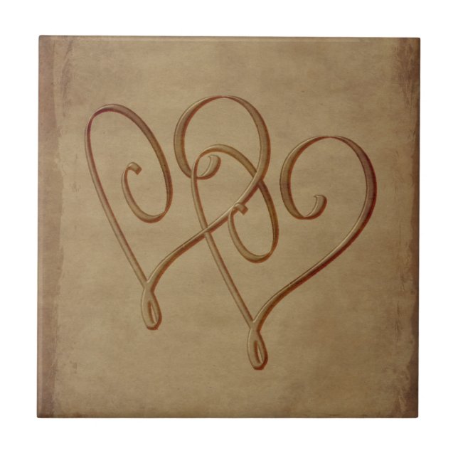 Vintage Look Entwined Hearts Tile (Front)