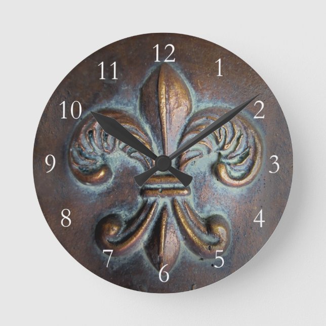 Vintage-Look Fleur De Lis Round Clock (Front)