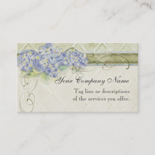 Customizable Vintage Look Floral Blue Hydrangea Flowers Swirl Business Card Templates
