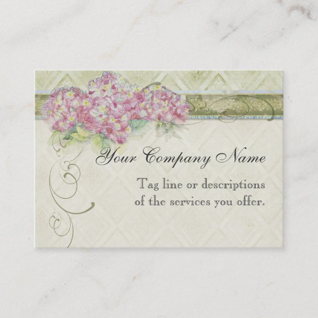 Vintage Look Floral Blue Hydrangea Flowers Swirl Business Card (Front)