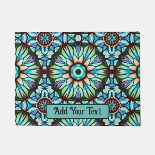 Vintage Look Floral in Pastel Blues with your text Doormat