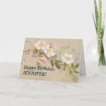 [ Thumbnail: Vintage Look Flowers and Branch, Happy Birthday Card ]