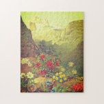 [ Thumbnail: Vintage Look Flowers, Mountains Jigsaw Puzzle ]