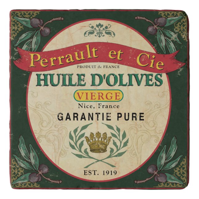 Vintage look French Label Art Trivet (Front)