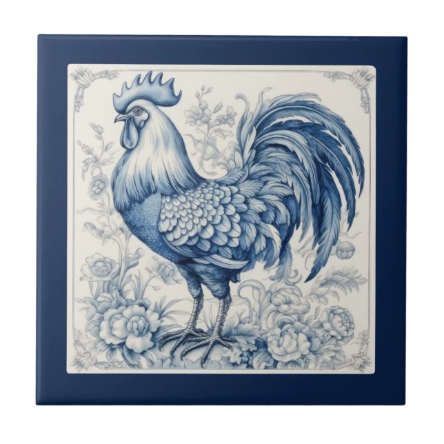 Vintage Look  French Toile Rooster Ceramic Tile (Front)