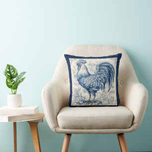 Vintage Look French Toile Rooster Throw Pillow