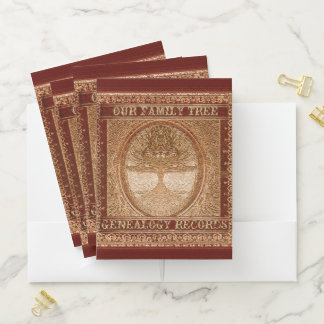 Vintage Look Genealogy Family Tree Faux Leather Pocket Folder