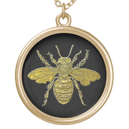 Vintage Look Gold Honey Bee Gold Plated Necklace