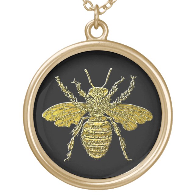 Vintage Look Gold Honey Bee Gold Plated Necklace (Front)
