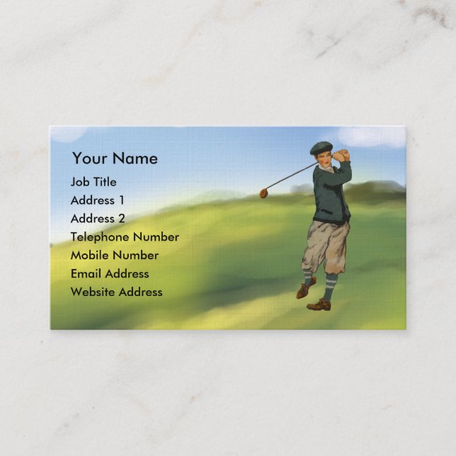 Vintage look Golfer Golf Business Card (Front)