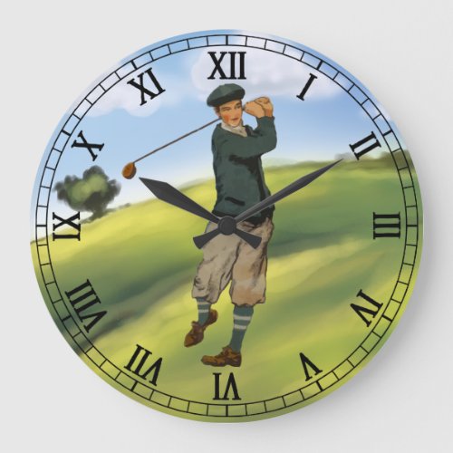 Vintage look Golfer Golf taking a swing Large Clock