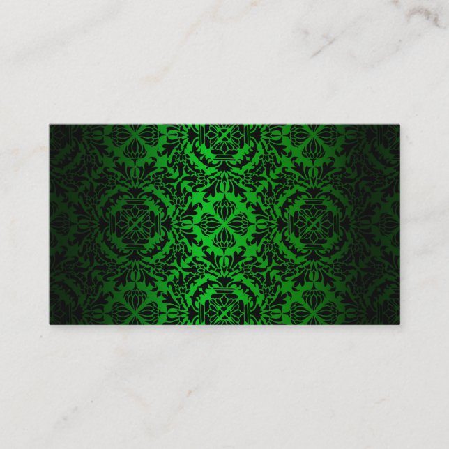 Vintage look Green & Black Damask #4 Business Card (Front)
