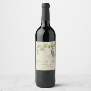 Vintage Look Green Grapes Vines Leaves Wine Label by dmboyce at Zazzle