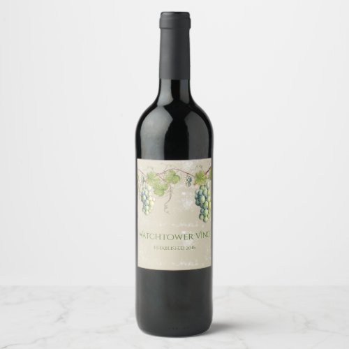 Vintage Look Green Grapes Vines Leaves Wine Label