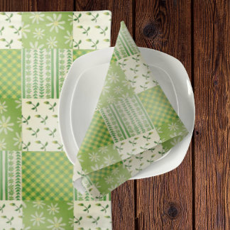 Vintage Look Green Yellow Ecru Patchwork Cloth Napkin