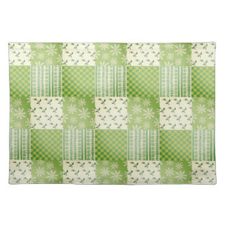 Vintage Look Green Yellow Ecru Patchwork Cloth Placemat