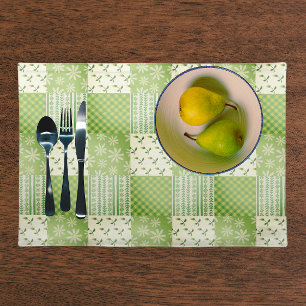Vintage Look Green Yellow Ecru Patchwork  Cloth Placemat
