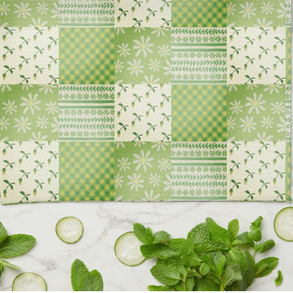 Vintage Look Green Yellow Ecru Patchwork Kitchen Towel