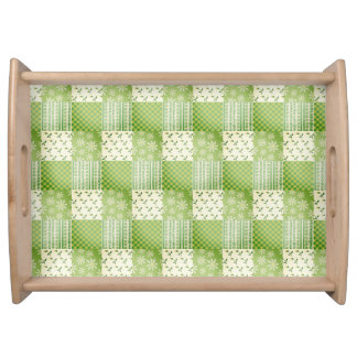 Vintage Look Green Yellow Ecru Patchwork Serving Tray