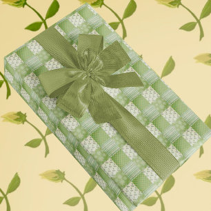 Vintage Look Green Yellow Ecru Patchwork Wrapping Paper