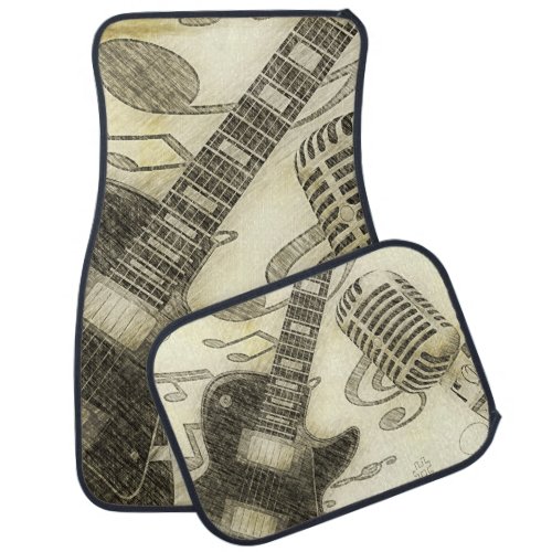 Vintage Look Guitar and Microphone Car Mats