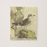 [ Thumbnail: Vintage Look, Gull-Like Bird On a Rock Puzzle ]