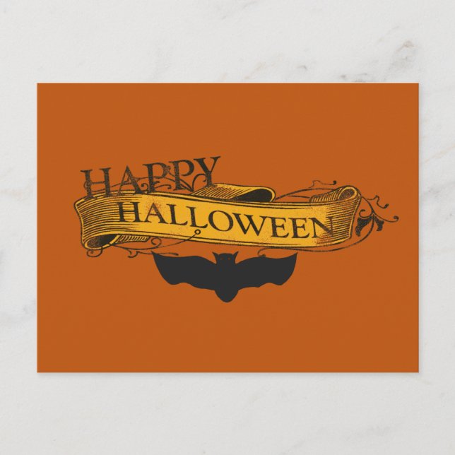Vintage-Look Happy Halloween Bat Postcard (Front)
