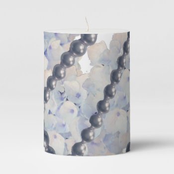 Vintage Look Hydrangeas And Pearls Pillar Candle by seashell2 at Zazzle