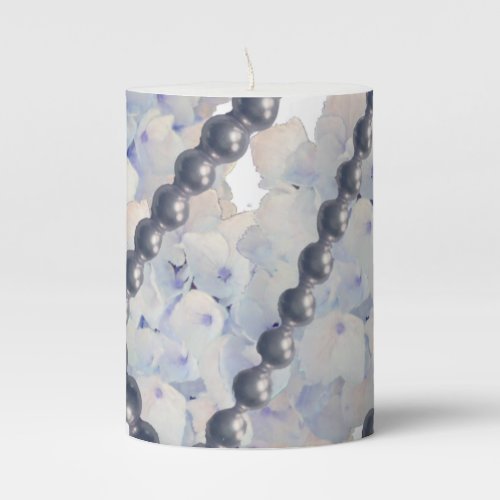Vintage Look Hydrangeas and Pearls Pillar Candle