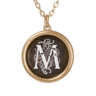 Vintage Look Letter M Monogram Initial Pendant