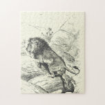 [ Thumbnail: Vintage Look, Lion Climbing On Rocks Puzzle ]