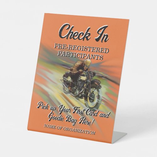 Vintage Look Motorcycle Poker Run Personalized Pedestal Sign