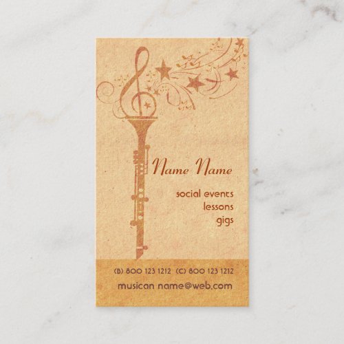 Vintage Look Musical Notes Music Clarinet Band Business Card